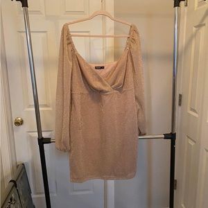 Gold lantern sleeve cocktail dress